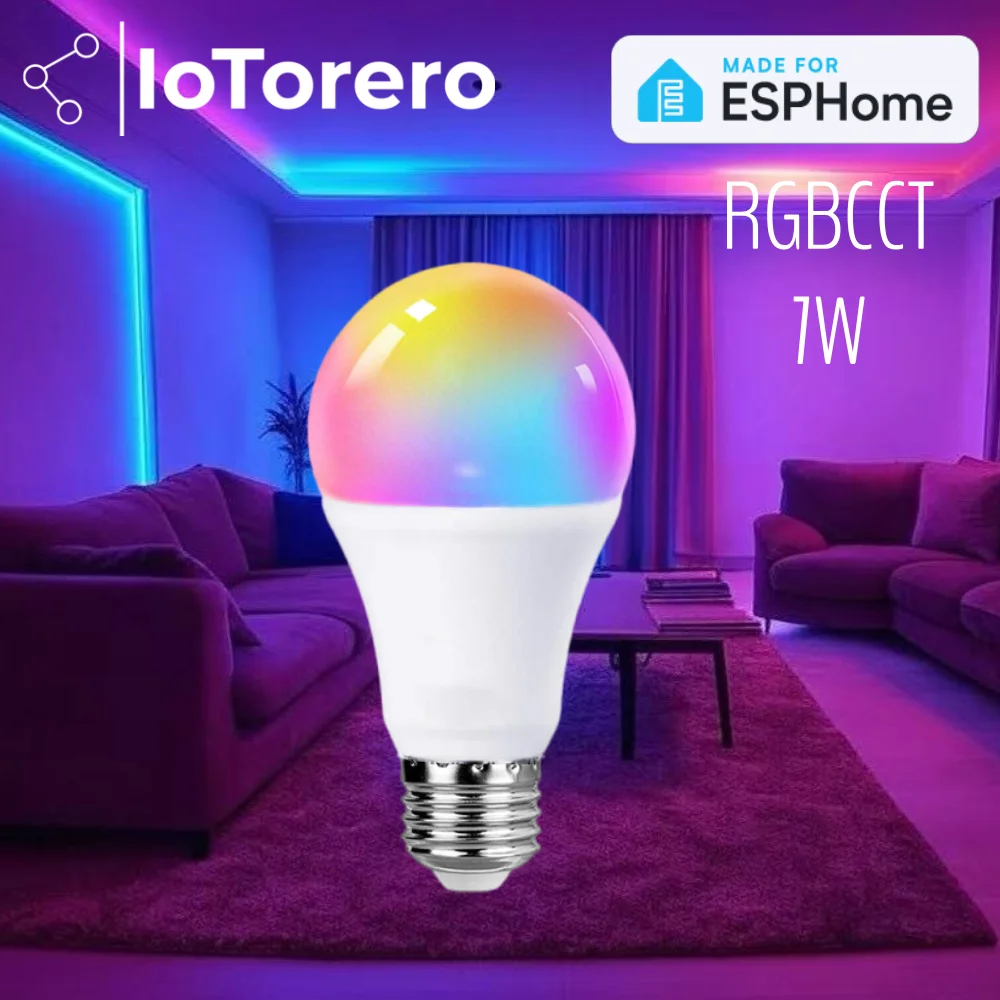 

IoTorero сделано для светодиодной лампы ESPHome E27 7 Вт RGBCCT работает с домашним помощником