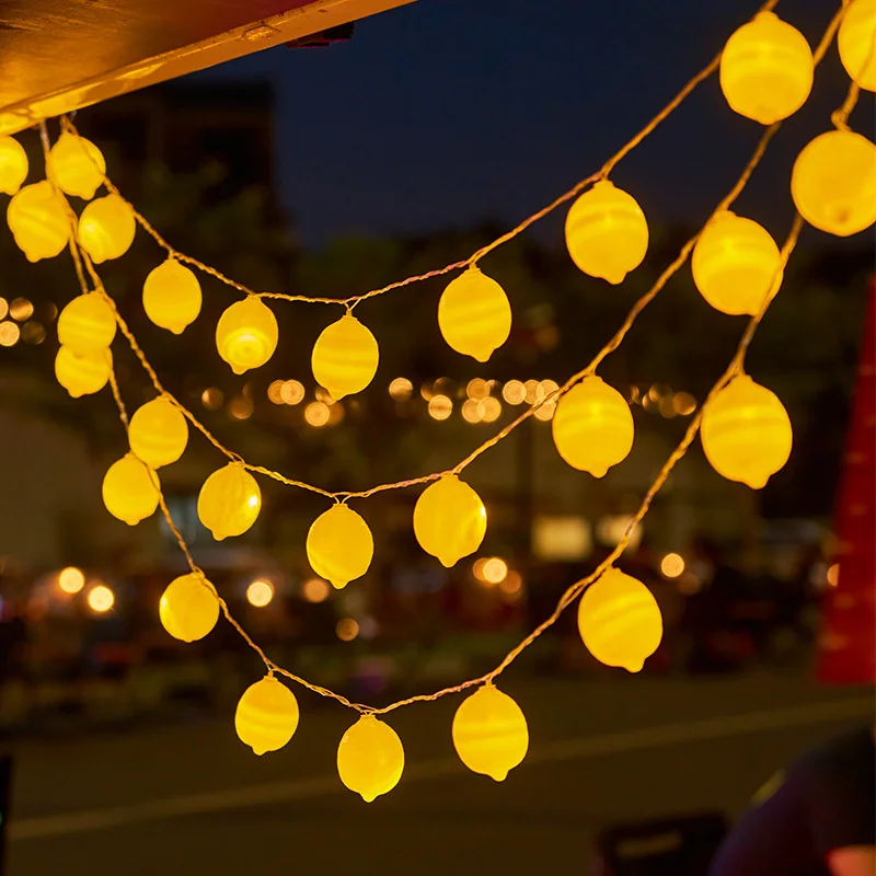 Luzes LED Fruit String para decoração de quarto, limão, interior, ano novo, atmosfera, natal, festa, impermeável, bateria, 089