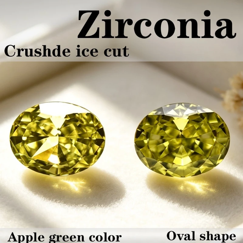 Kubischer Zirkonia Stein, ovale Form, Crushed-Ice-Schliff, Apfelgrün, CZ 4K-Schliff, 5A+ Qualität, Laborproduktion – Detail 1