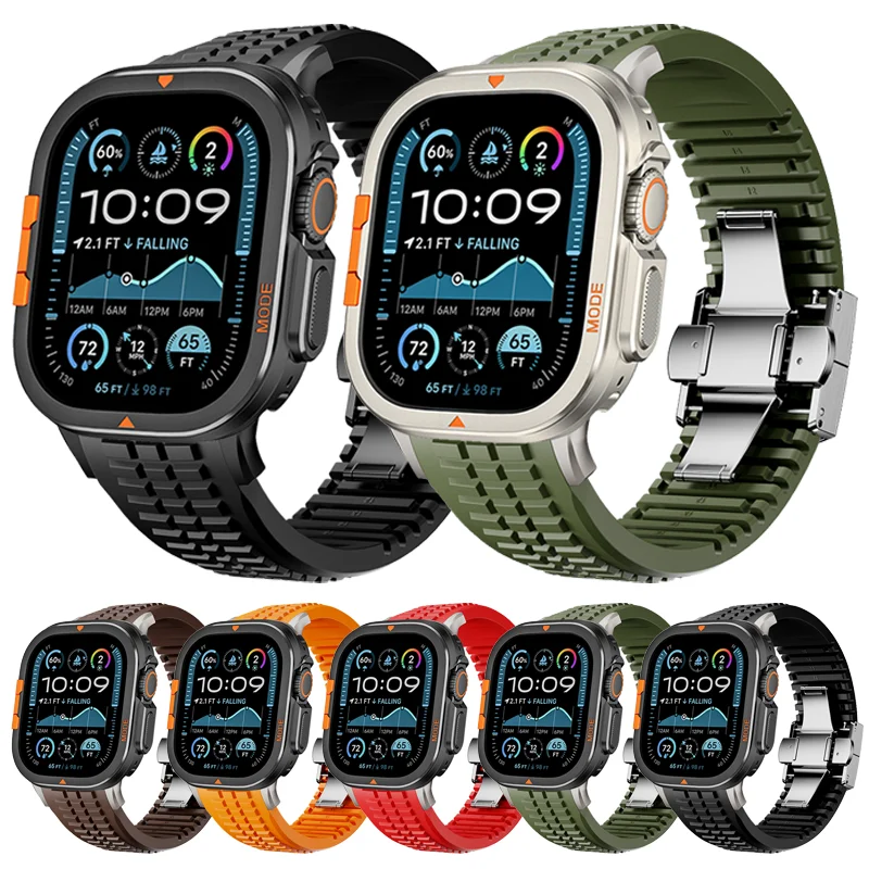 

Корпус из нержавеющей стали + резиновый ремешок для Apple Watch Ultra 3 49 мм, металлический силиконовый ремешок для iwatch Series Ultra 2 1 49 мм, спортивный безель