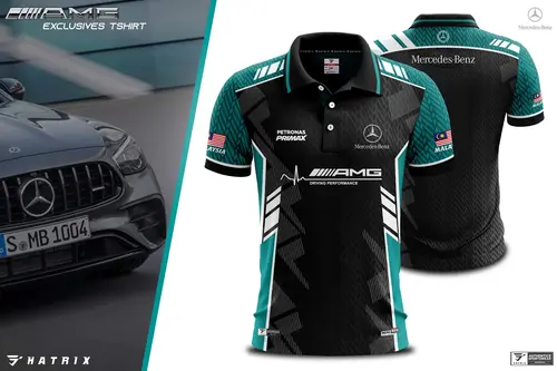 Imagen 2 del producto Polo deportivo para hombre, camiseta de cuello redondo, Mercedes Benz negro, verde, tecnología Sense, moda, empalme fresco, primavera y otoño