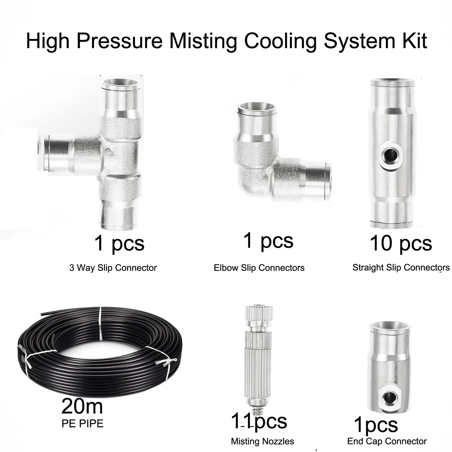 High Pressure Brass Patio Misting Kit Nozzle Holders 3/8' OD High Pressure Nylon Pipe For Backyard Water Misting Cooling Fogging