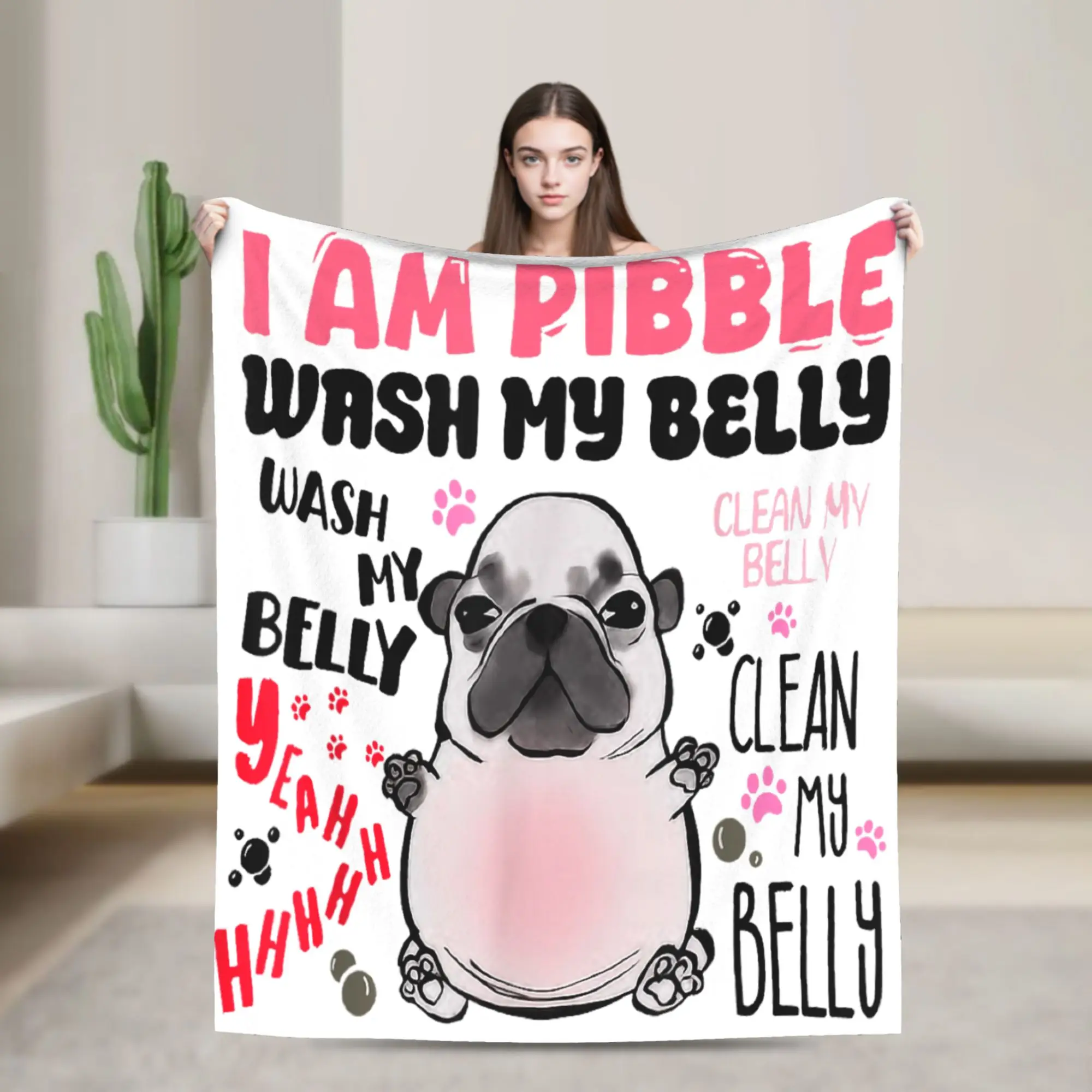 I Am Pibble Wash My Belly Blankets Coral Fleece Plush Meme Funny Dog Brainrot Warm Throw Blanket for Car Sofa Couch Bedspread