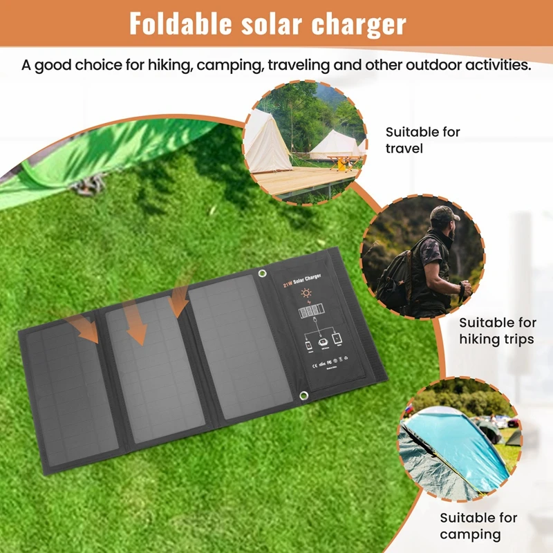 21W Portable Solar Charger Solar Panel Solar Folding Bag Mobile Phone Emergency Dual Usb Outdoor Camping Hiking Camping Solar Ch