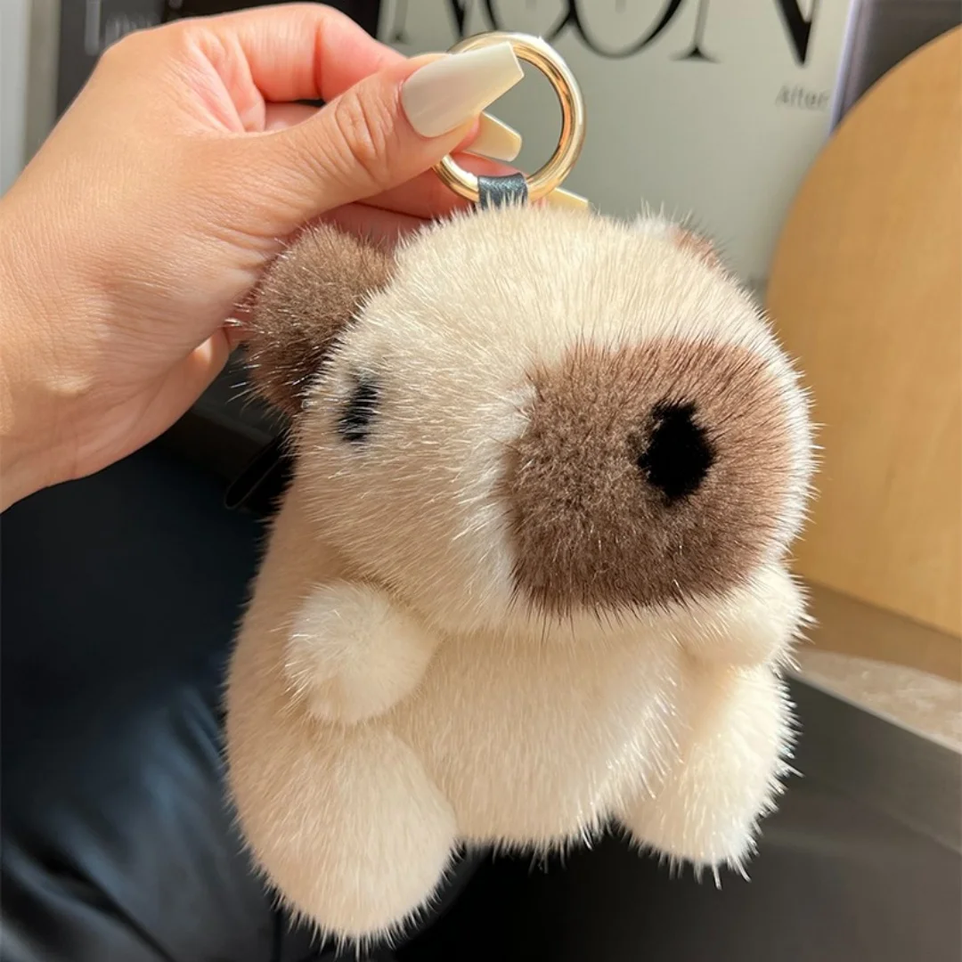 

Fashion Cute Real Mink Fur Pug Keychain Women Cute Toys Bag Charm Car Keyring Charm Ornament Kids Trinket Birthday Gifts