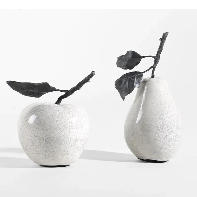 Ceramic Ornaments Cracked Texture Pear Sculpture Decoration Artwork Fruits Statue Crafts Modern Decorative Figurines