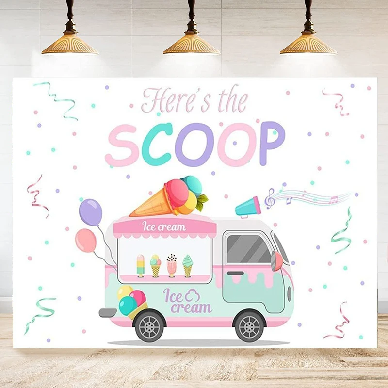 

Photography Backdrop Ice Cream Truck Musical Summer Note Colorful Confetti The Scoop Photo Background Props Girl Birthday Banner