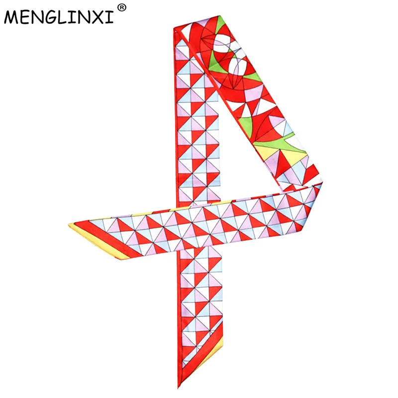 2024 New Scarf Geometric Plaid Print Small Scarf Women Silk Scarf Fashion Brand Handle Bag Ribbon Strap Long Scarves C20