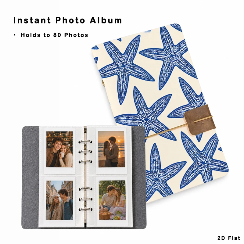 Blue Starfish Ocean‑Style Photo Album 20 Sheets 80 Vertical Pockets for Family Travel Memory Storage Birthday Party Gift Photo C