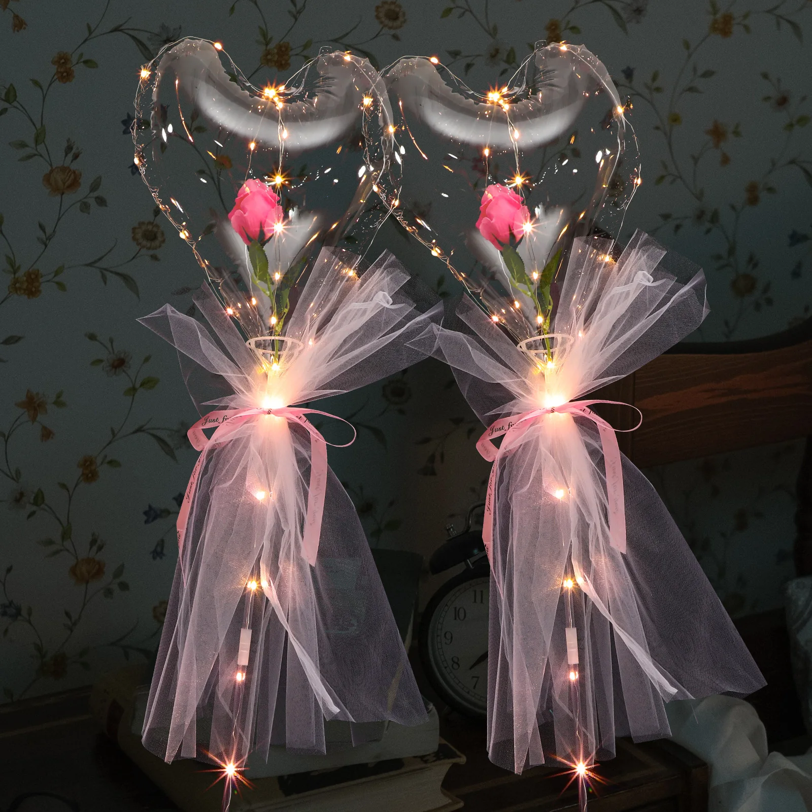 

2pcs Luminous Love Heart Shaped Ball Transparent Decorative Balloon Set Glowing Balls For Party Birthday Festival Light Up