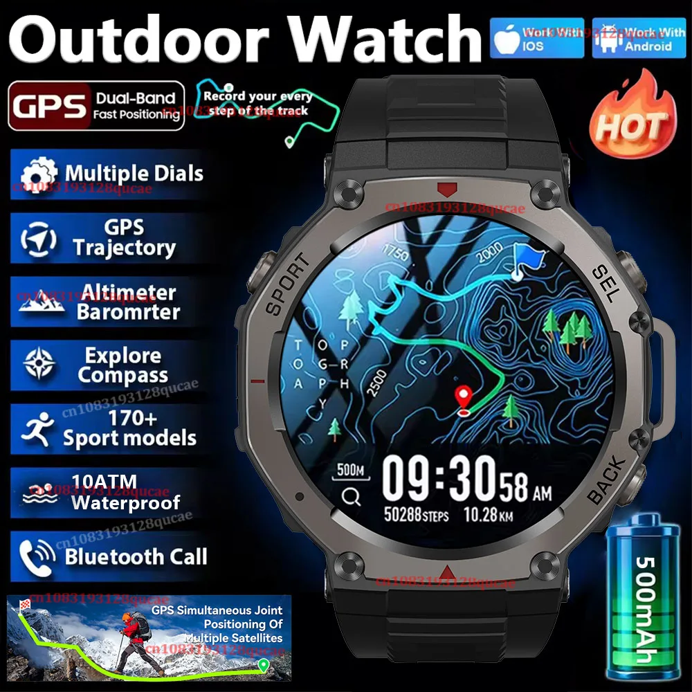 

2026 New Military Smart Watch GPS Path 10ATM IP68 Waterproof Sports Run tracker Outdoors Compass Calls Health Monitor Smartwatch