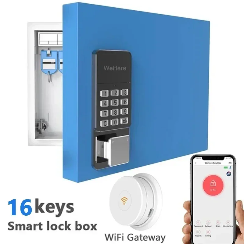 WeHere 16 Postion Steel Digital Key Safe Box APP Phone التحكم عن بعد كلمة المرور الذكية الإلكترونية للمفاتيح مفتاح صندوق الأمان