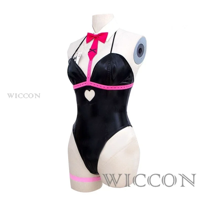 Disfraz de conejito de charol negro para niña, conjunto de ropa sexy y Linda para Halloween, peluca con tocados, accesorios