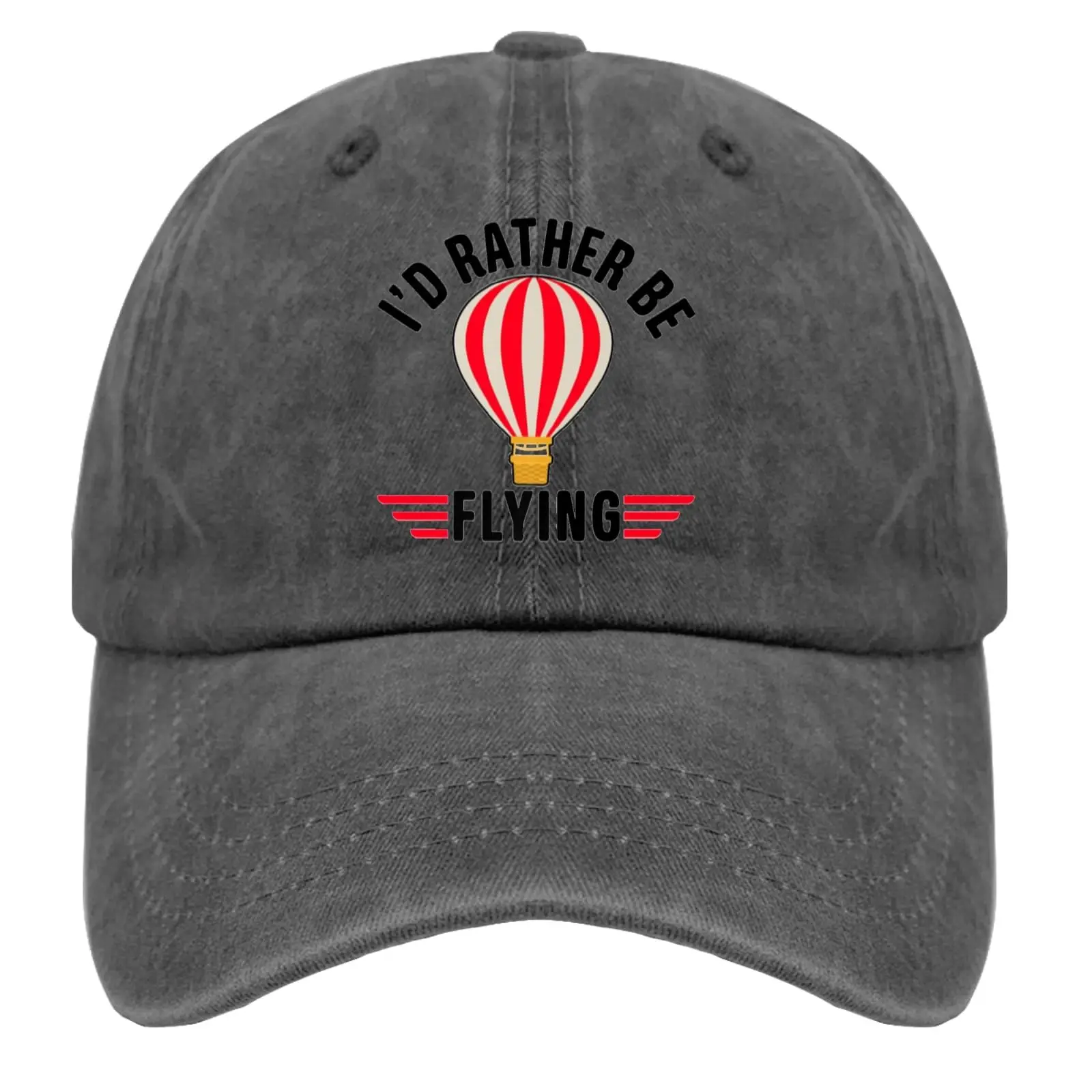 

I'd Rather Be Flying Hot Air Balloon Ballooning Cap Custom Hats Pigment Black Golf Hats Men Gifts For Men Running Cap