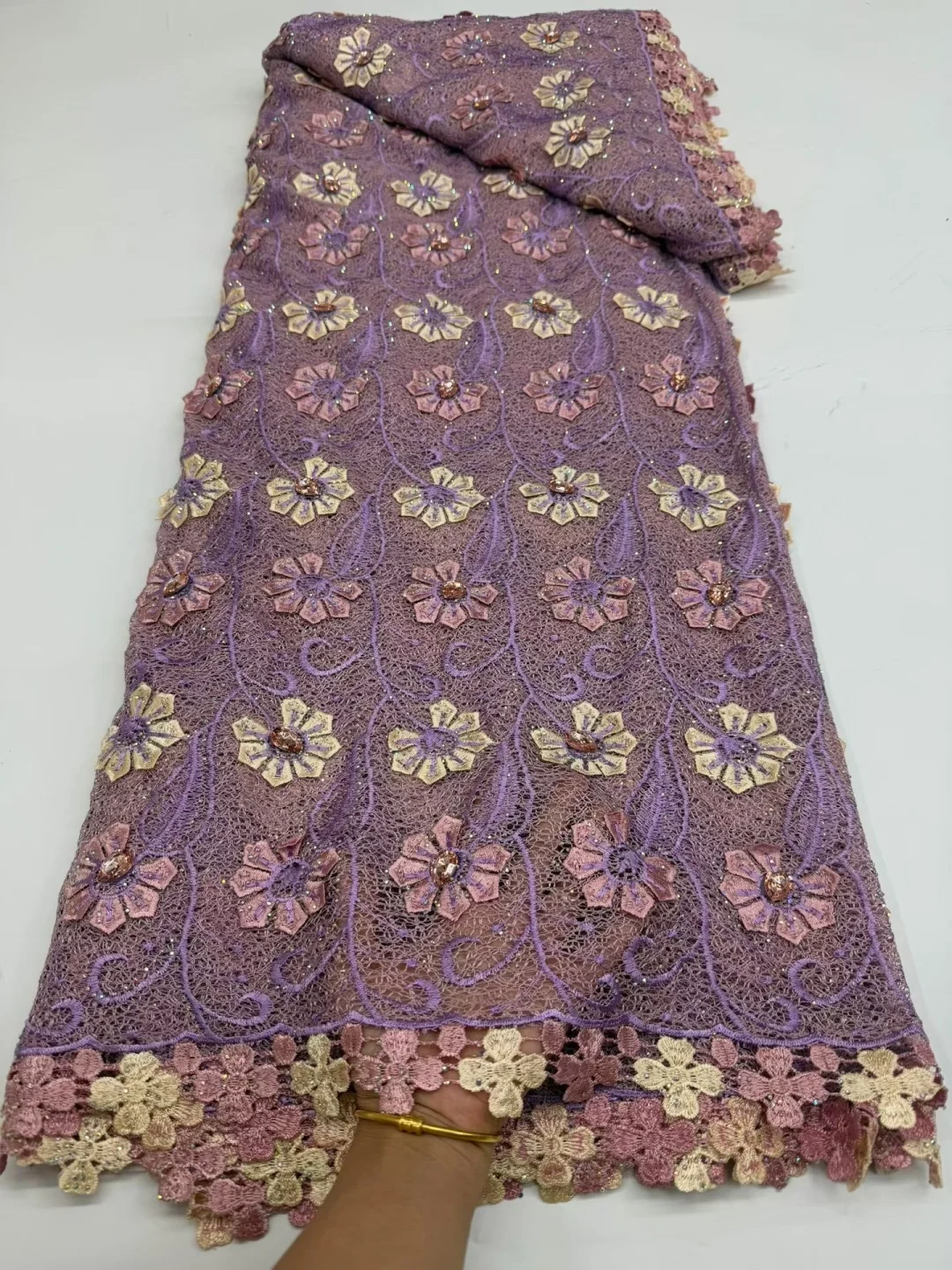 African Nigerian Water Soluble Fabric and Lace Newest Stones Guipure Cord Lace Embroidered for Women Wedding Dresses 5 Yards