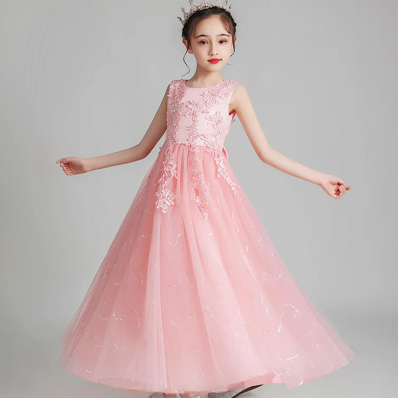 Chrismtmas Holiday Elegant Princess Wedding Flower Girls Dress Ball Gown Party Host Tulle Kids Girls Summer Girl Dress 3-15Y