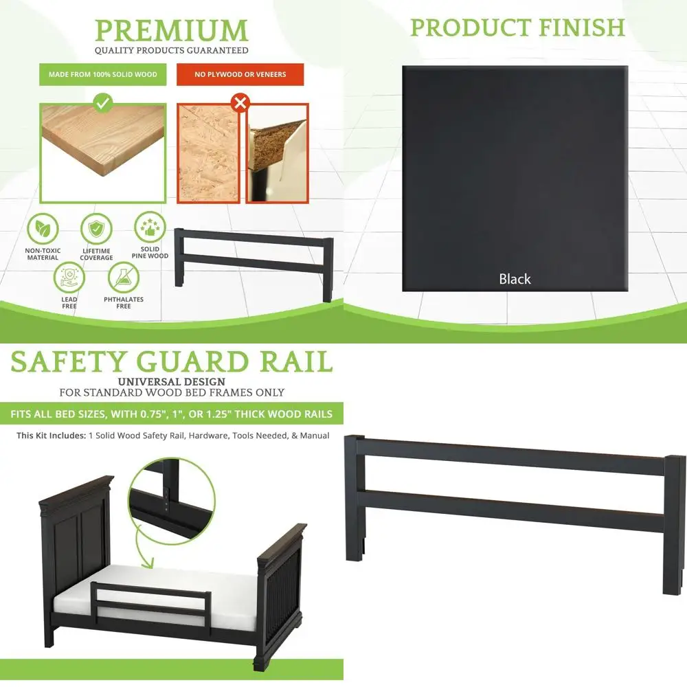 

Universal Wood Safety Bed Rail for Kids and Toddlers - Easy Install, Premium Protection for Bunk, Twin, Full, Queen, and King Be