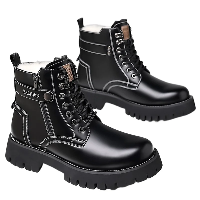 

New Winter Shoes Mens Snow Boots Warm Plush for Cold Winter Fashion Brand Male Ankle Boots Black Non-slip Thick Sole DX582