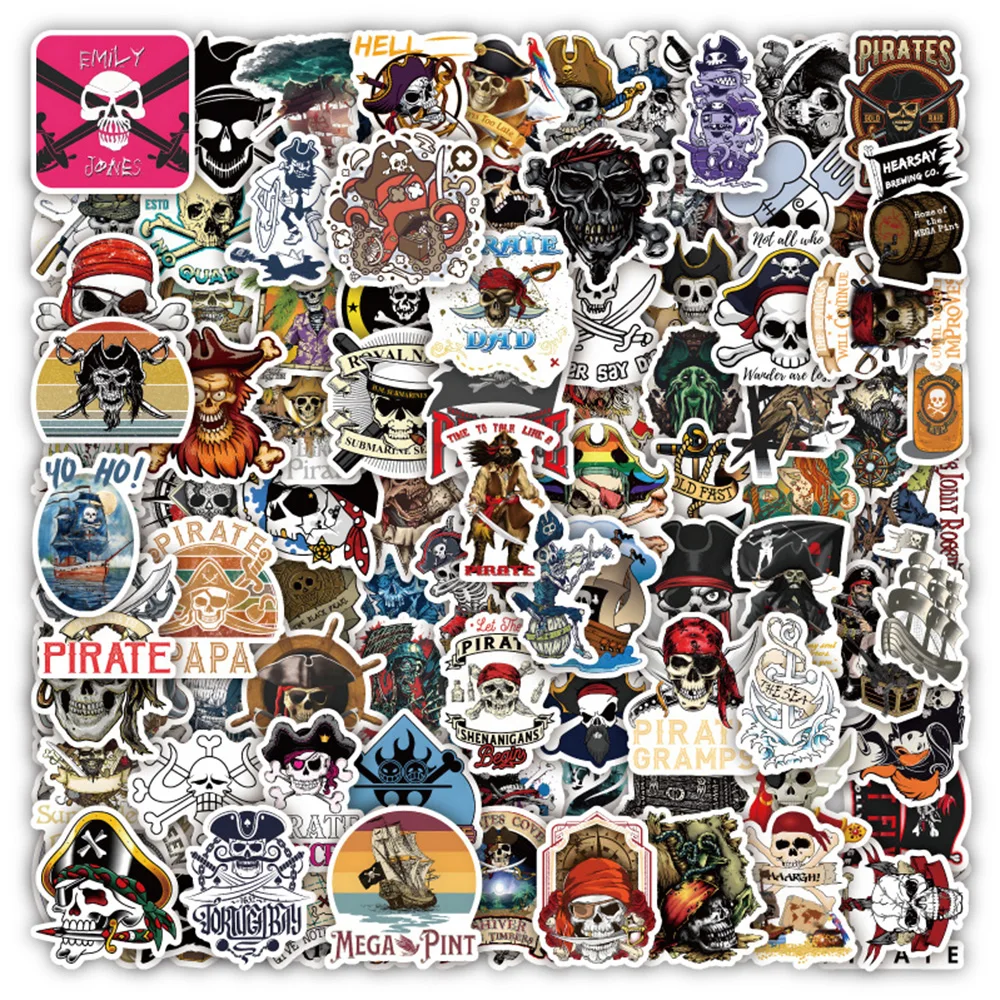 

10/30/50/100pcs Cool Pirate Logo Skull Stickers Decals DIY Laptop Motorcycle Car Phone Kids Toy Waterproof Graffiti Sticker Pack