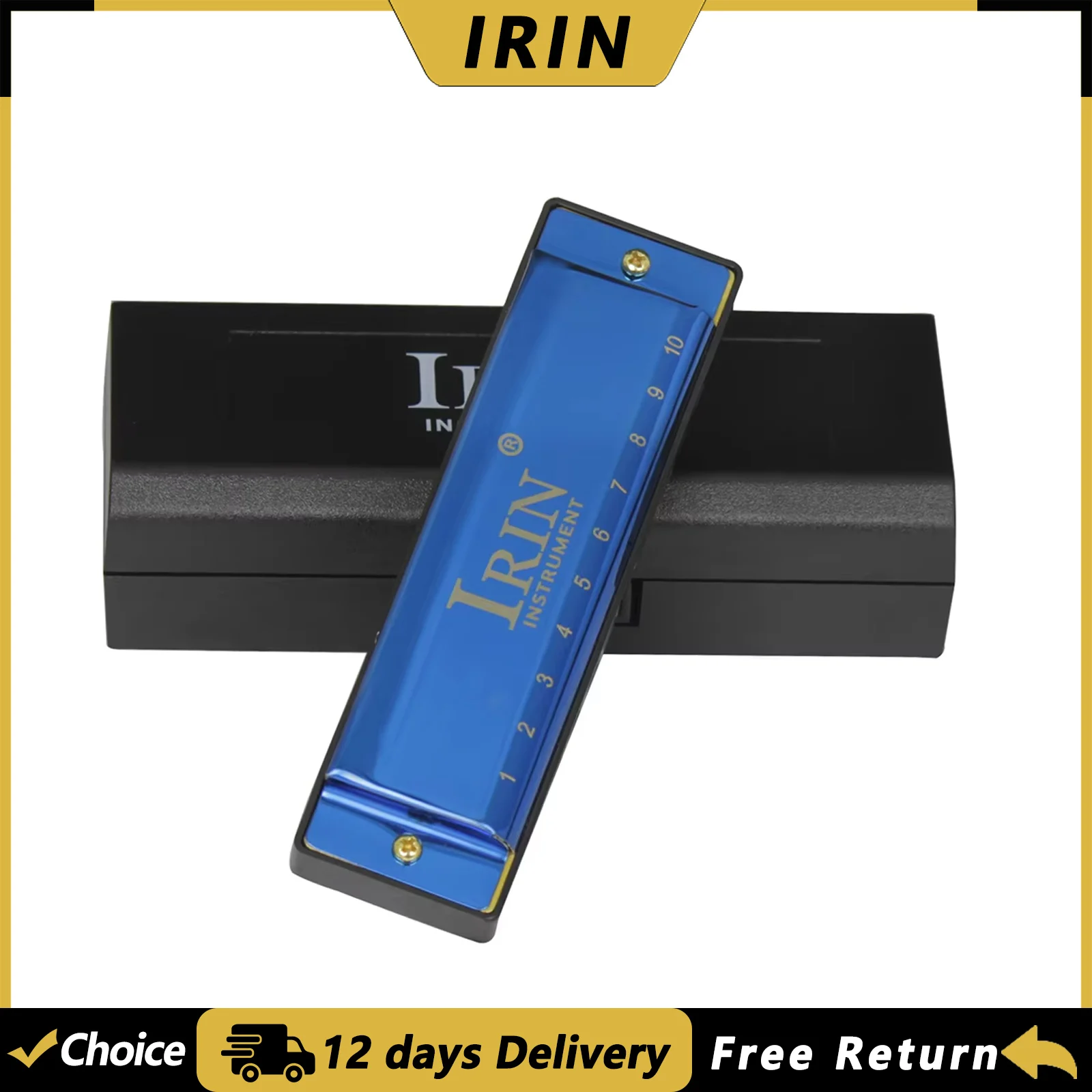 IRIN 10 Hole 20 Tone Harmonica C Key Metal Harmonica Woodwind Instruments for Professional Players Music Lovers Portable