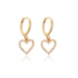 Wholesale Shiny  CZ Cubic Zirconia Heart Hangle Ear Rings Crystal  Drop Earrings for Women Huggie Simple Jewelry
