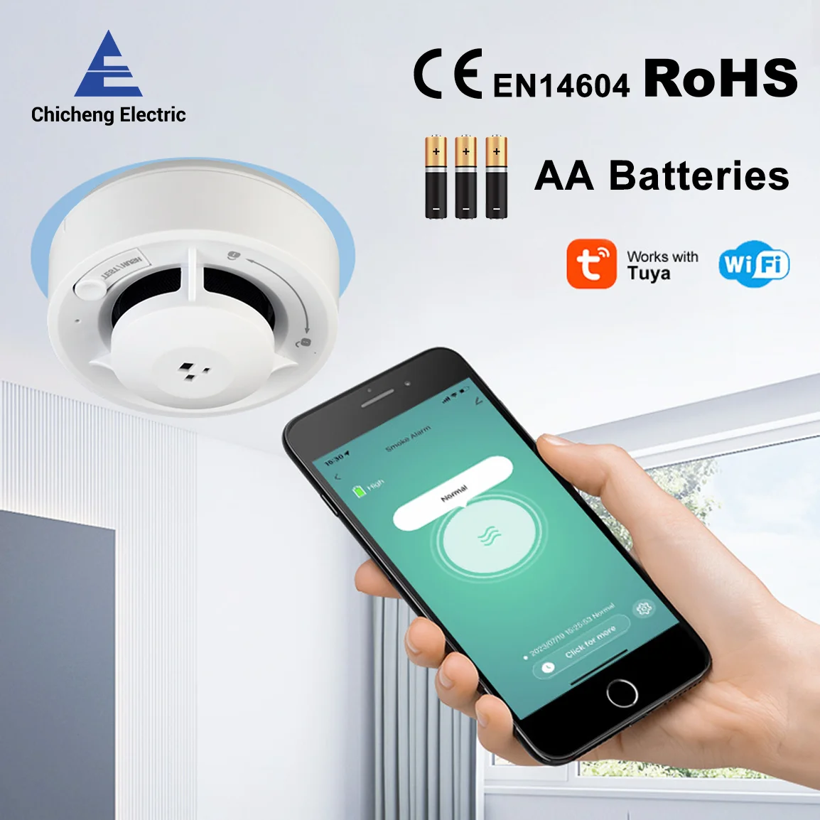 

Tuya Wifi Smoke Detectors Smart Fire Alarm Photoelectric Smoke Sensor 85dB Wireless Smoke Alarm AA Batteries Tuya App Control