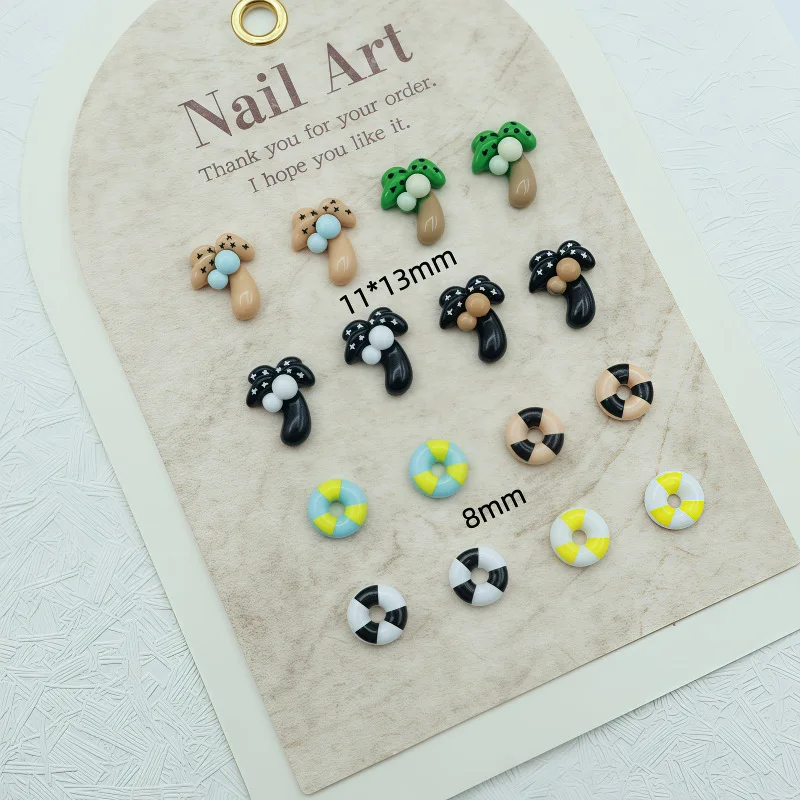 100Pcs/Pack Summer Beach Nail Charms - Cute Coconut Tree & Swim Ring 3D Nail Art Decor in Brown Tones For Manicure Accessories