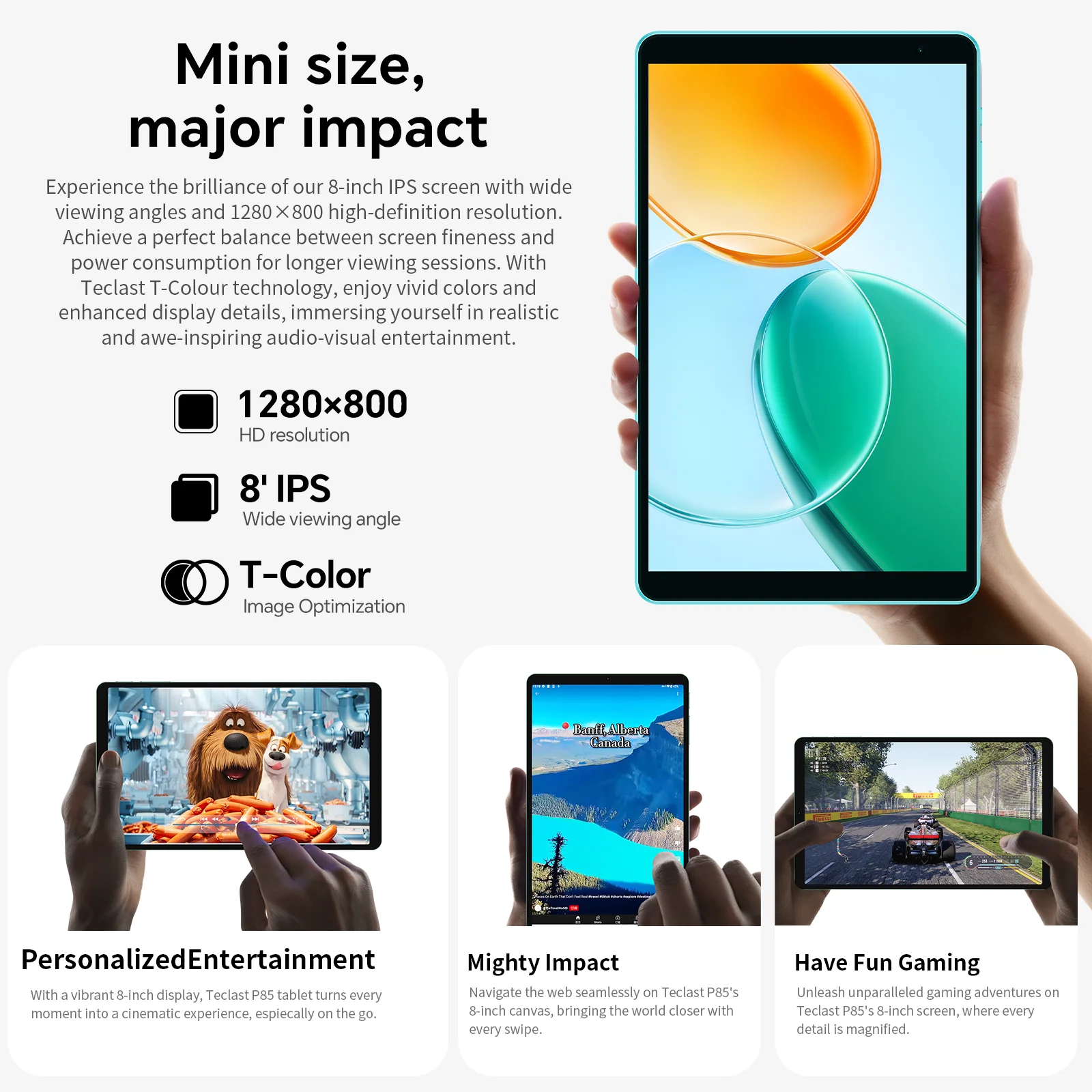 Teclast P85 2025 Android 15 แท็บเล็ต 8 "IPS 9GB(3GB + 6GB Expansion) RAM 64GB ROM A333 5-core Wi-Fi 6 Type-Cโลหะ 5000mAh