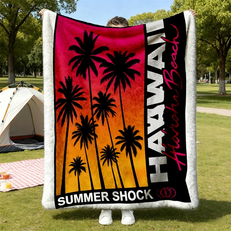 Beach and party Flannel Throw for summer: Hawaii Palm Sunset Summer Shock Beach Flannel Blanket