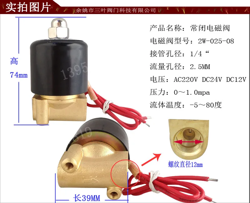 Normally closed solenoid valve AC220VDC24V DC12V 2 minutes 3 minutes 1 inch