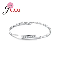 Geometric Genuine 925 Sterling Silver Women Girls Charming Bracelets Jewelry With AAA Zircon Stones 2 Colors Optional