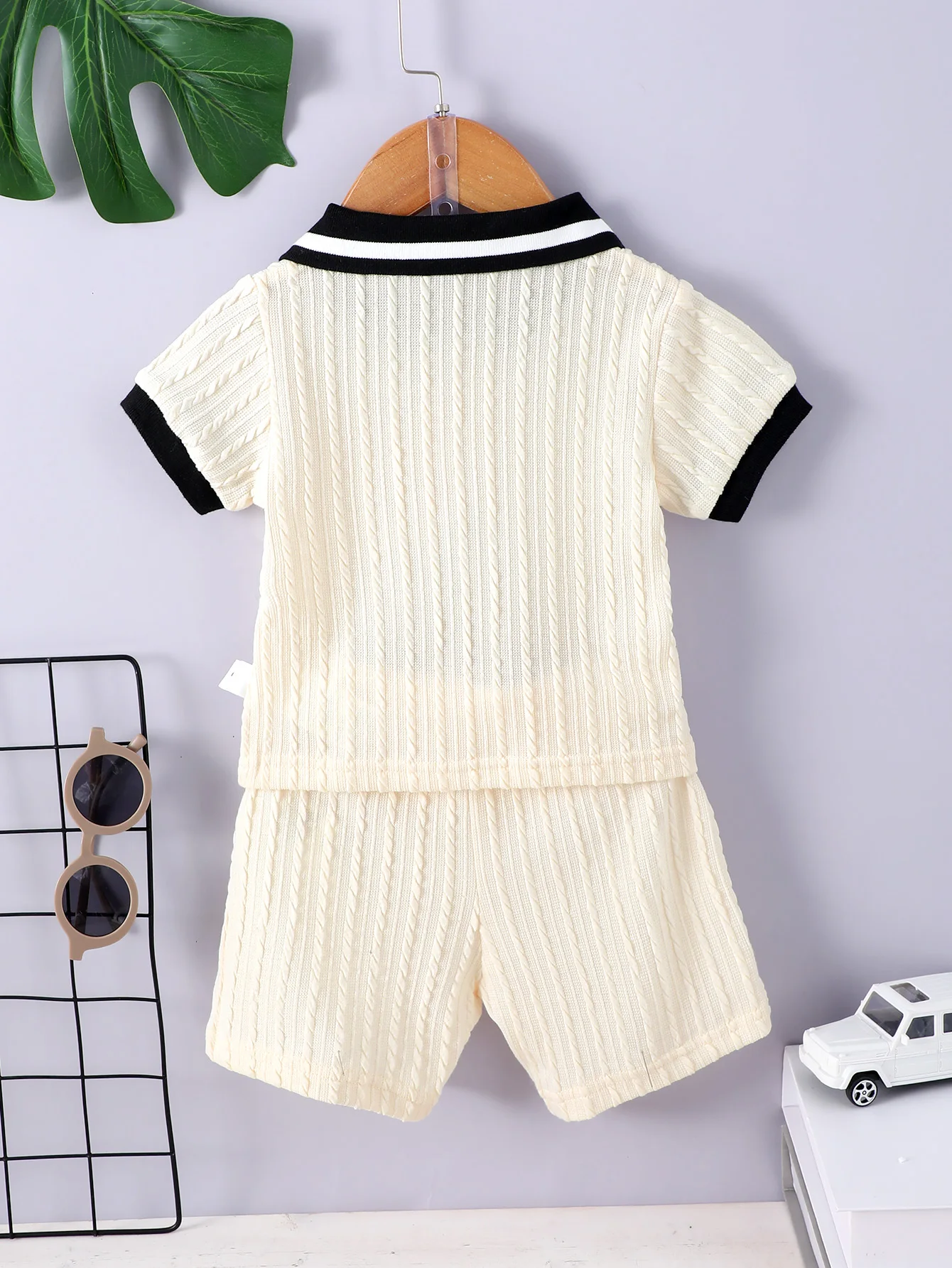 Summer College Style Male Baby Polo Collar Design Sense Simple Suit Color Matching Loose Shirt Casual Pants Male Baby Fashion