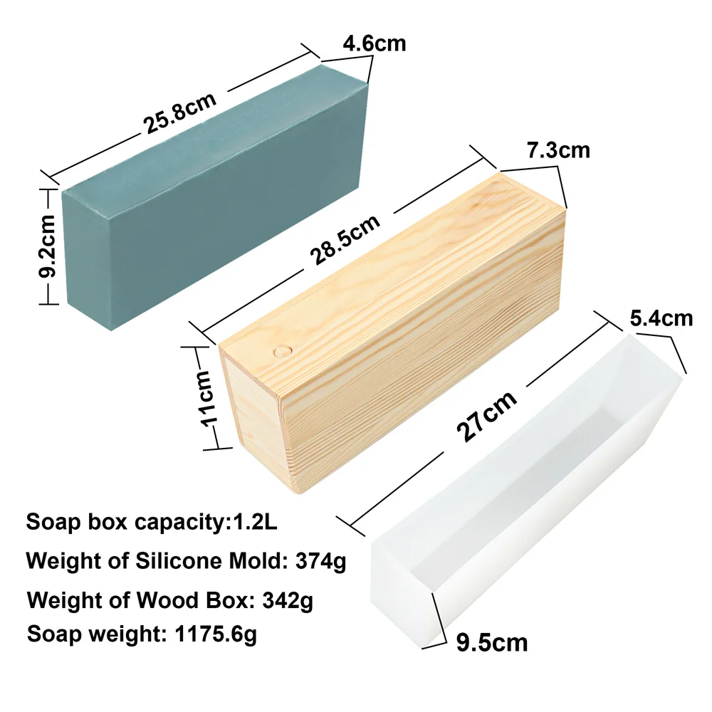 1.2L Rectangular Handmade Soap Loaf Silicone Mold BIg Capacity with Wooden Box Baking Toast Tool Kitchen Loaf Embed Soap Making