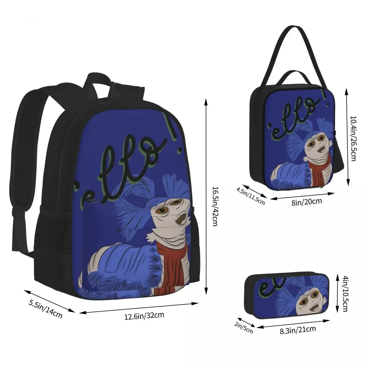 Ello! The Worm Labyrinth Backpacks Boy Girl Bookbag Students School Bags Cartoon Kids Rucksack Lunch Bag Pen Bag Three-Piece Set