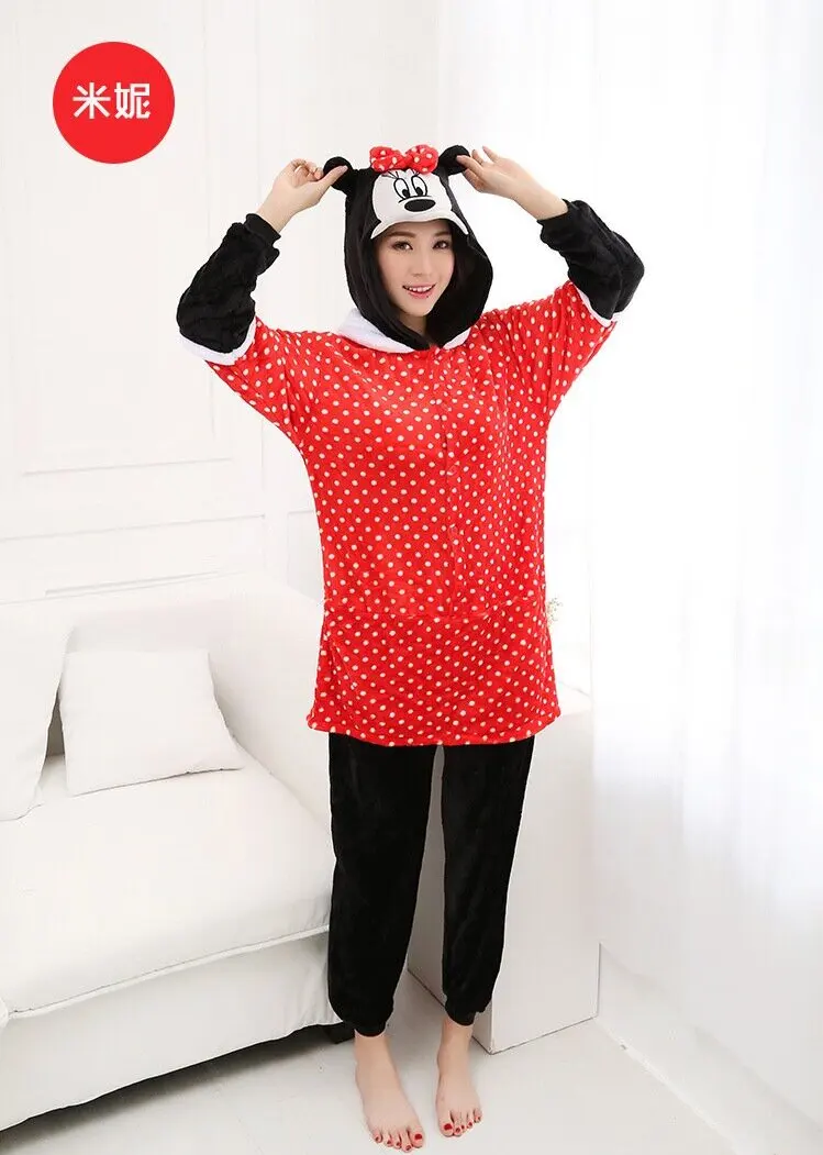 MINISO Mickey Onesies Animal Cosplay Costume Minnie Pajamas Adults One Piece Pyjamas Hooded Sleepwear
