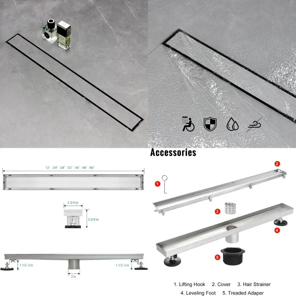 

Linear Shower Drain 28 Inch with Tile Insert, 2 in 1 Panels, Brushed 304 Stainless Steel Floor Drain for Showers