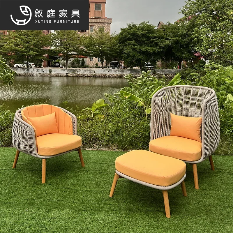 Garden courtyard rooftop outdoor rope woven tables and chairs living room cafe milk tea shop handmade rattan waterproof sunscree