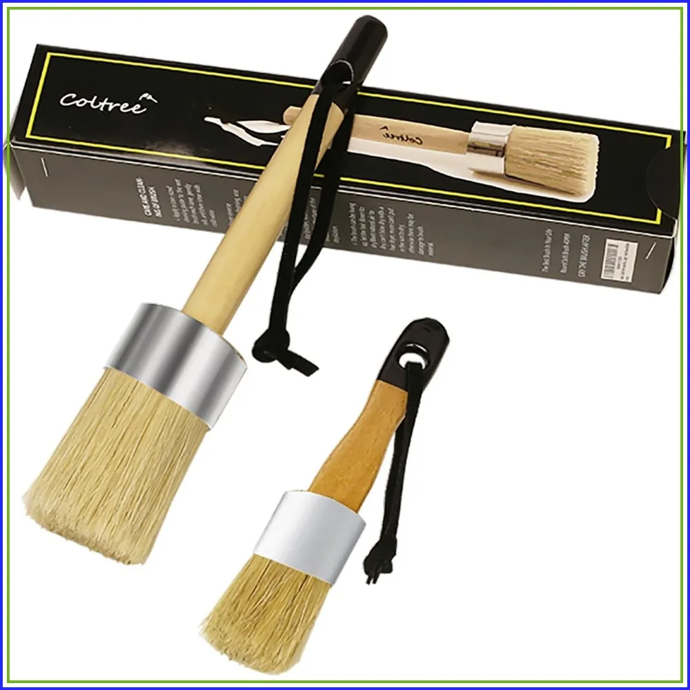 

2 Pcs Boar Hair Chalk Paint Brushes for Furniture, Round & Flat, Smooth Finish
