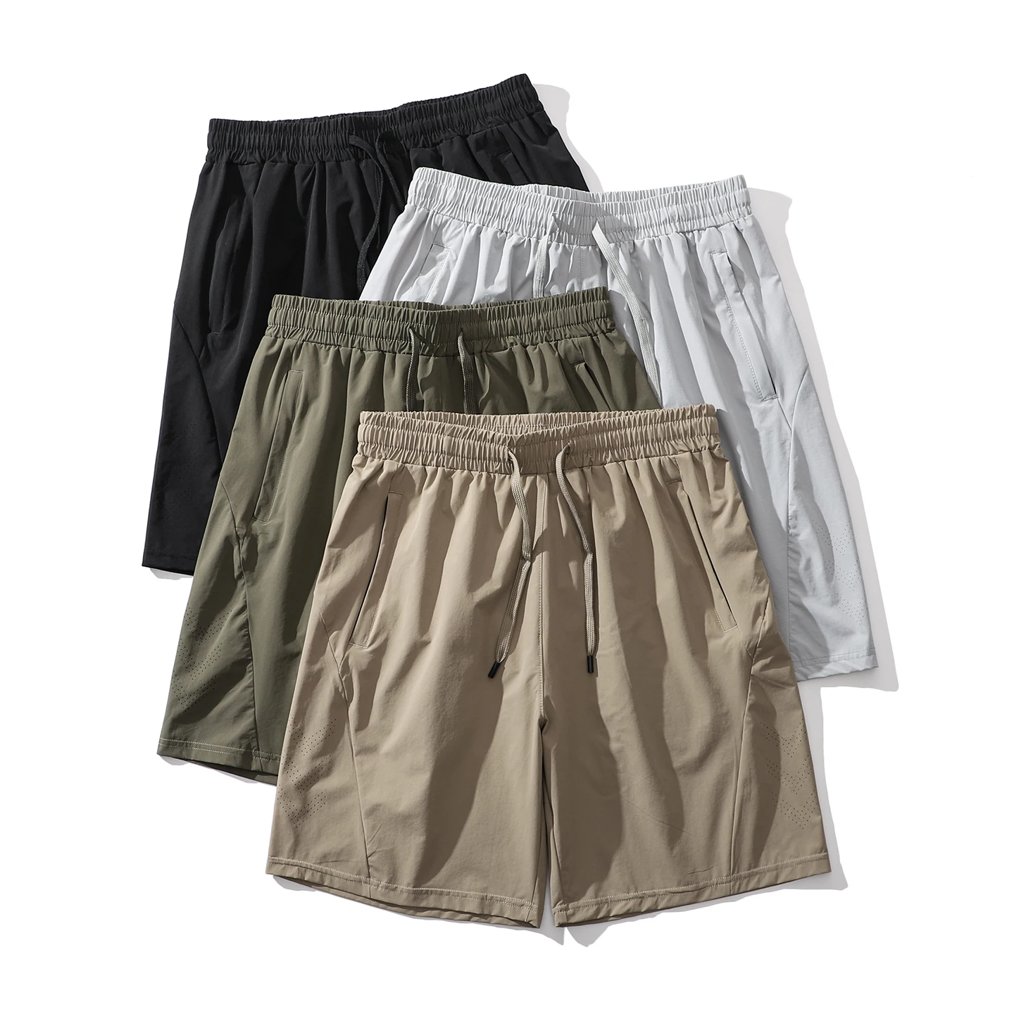 Men's Summer Breathable Quick Cooling Sensation Loose Straight Casual Five-Quarter Shorts Comfortable Elastic Waist Nylon Spa...