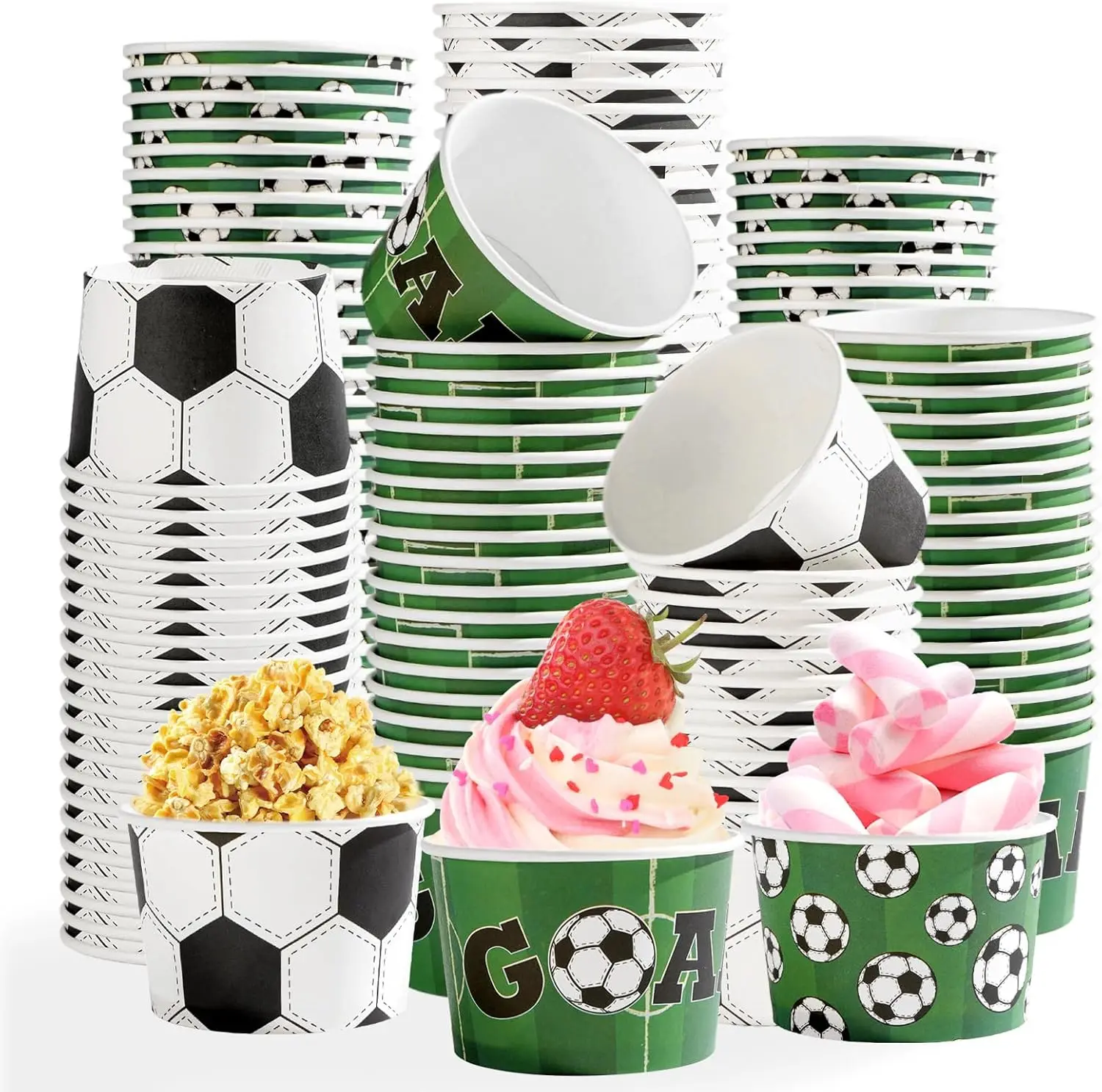 

120Pcs Soccer Ice Cream Cups Bowls 12 oz Disposable Soccer Paper Dessert Snack Bowls Sports Themed Food Yogurt Container