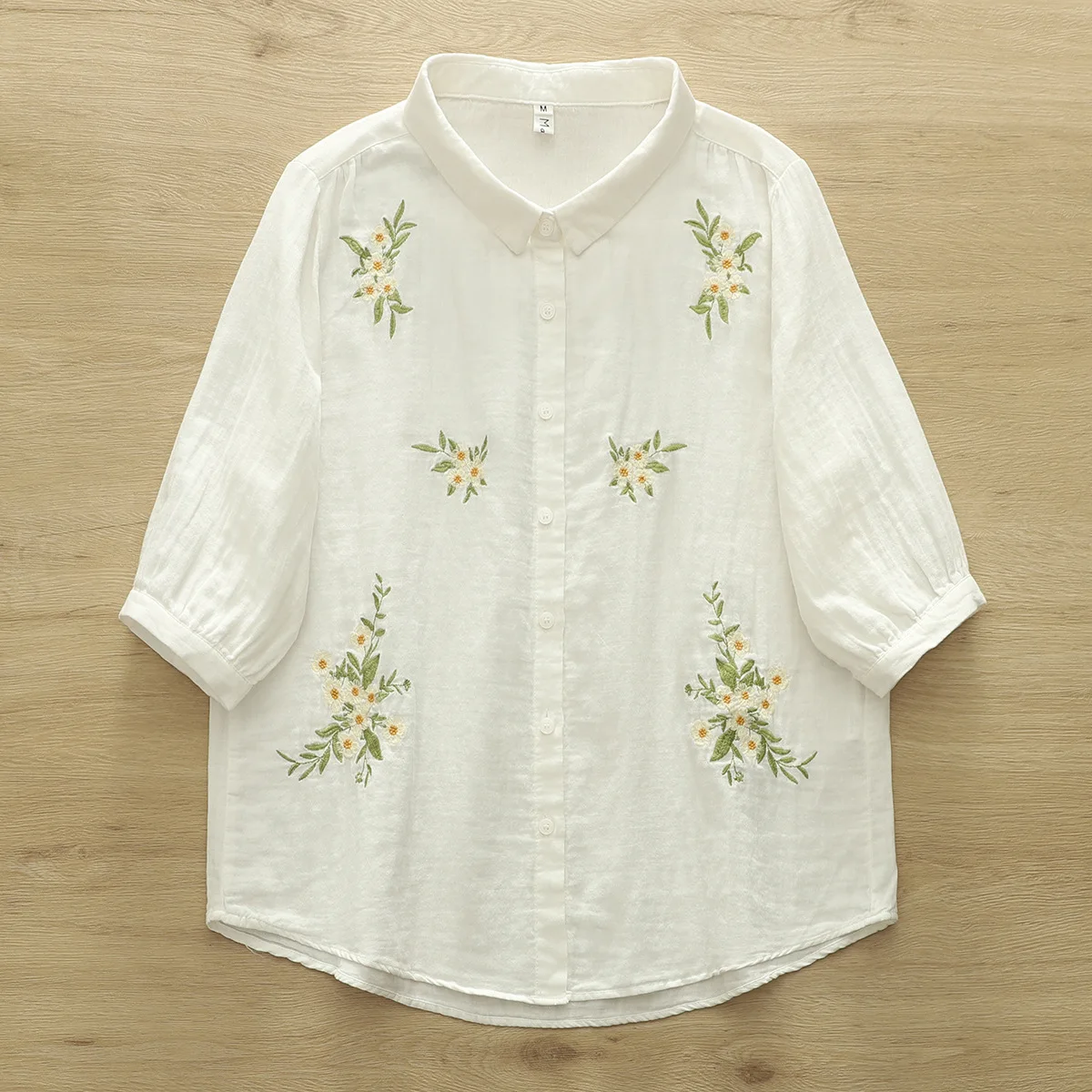 Japanse Zoete Mori Meisje Bloemen Borduren 100% Katoenen Shirts Vrouwen Zomer Turn Down Kraag Half Mouw Casual Losse Blouse Tops