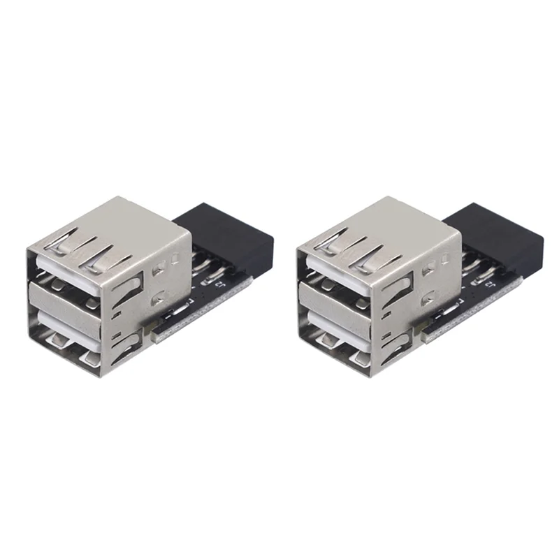 A19E-2X 9Pin Ke 2 Port Konektor Adaptor USB PC Motherboard Internal 9Pin Ke USB2.0 Tipe A Konverter Wanita untuk Komputer