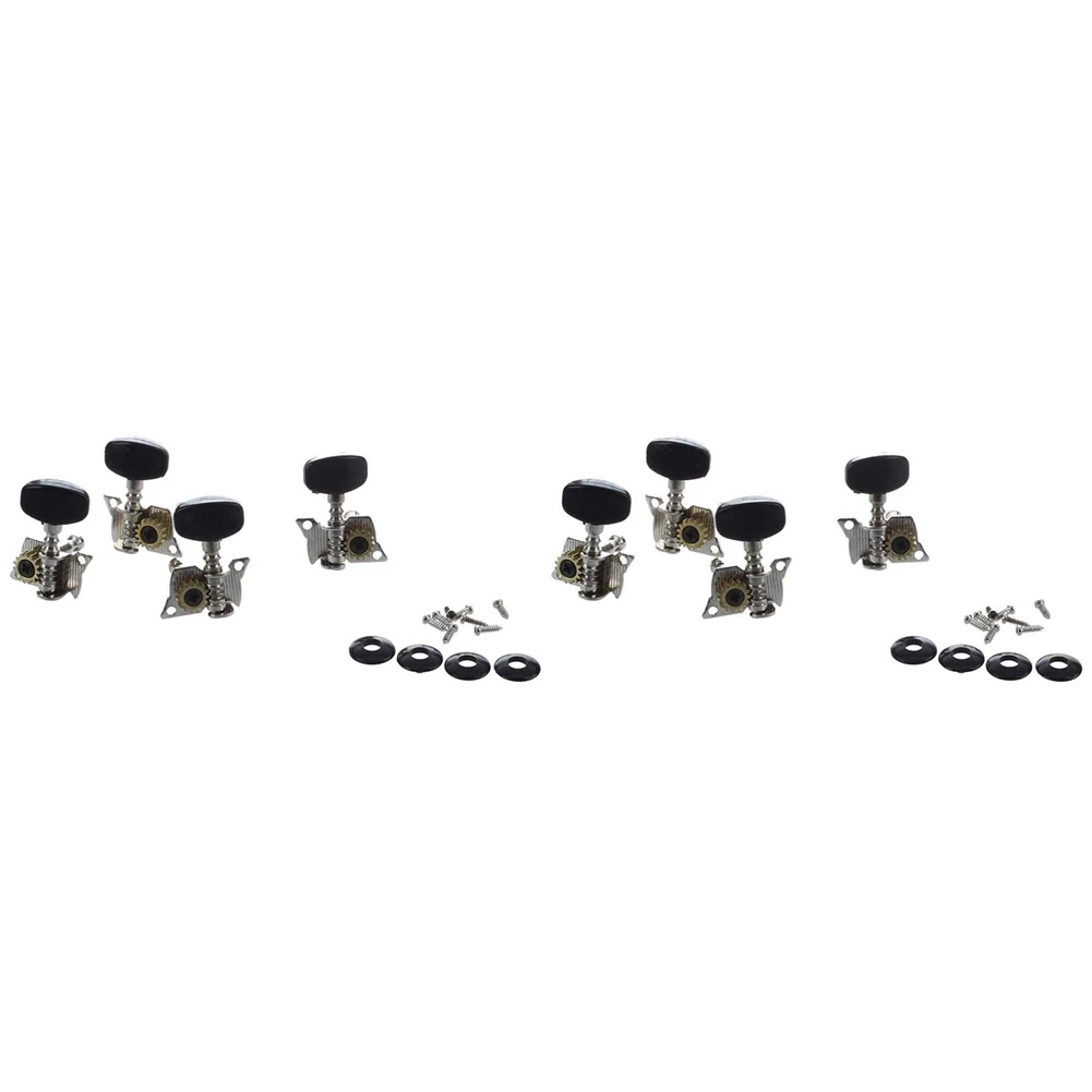 AA75-8Pcs جيتار وصغير 4 أوتاد ضبط الجيتار رؤوس آلة 4R و4L، تتضمن براغي التركيب - فضي وأسود