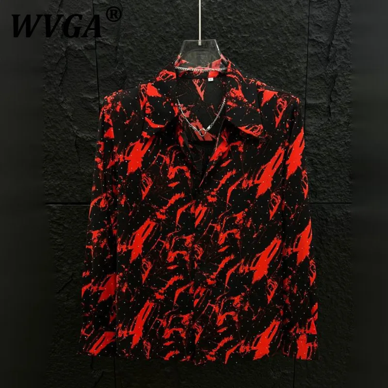 

WVGA Spring Summer New Men's Tide Hot Diamond Pattern Design Long Sleeve Shirts Niche Stylish Vintage Printed Casual Shirt W9234