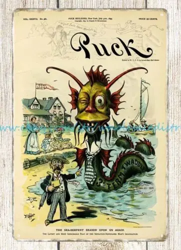 1895 Political Comic Poster Sea Serpent Season Puck metal tin sign cool art sale