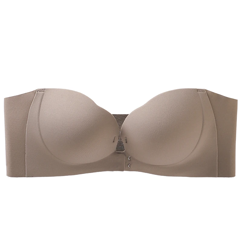 Drahtloser trägerloser BH für Damen, doppelte Vorderverschlüsse, 6-Punkt-Antirutsch, 3-stufiger 3D-geformter Blütenblatt-Design, tiefer V-Ausschnitt, nahtloser Multiway-Pushup-BH, 1 Stück