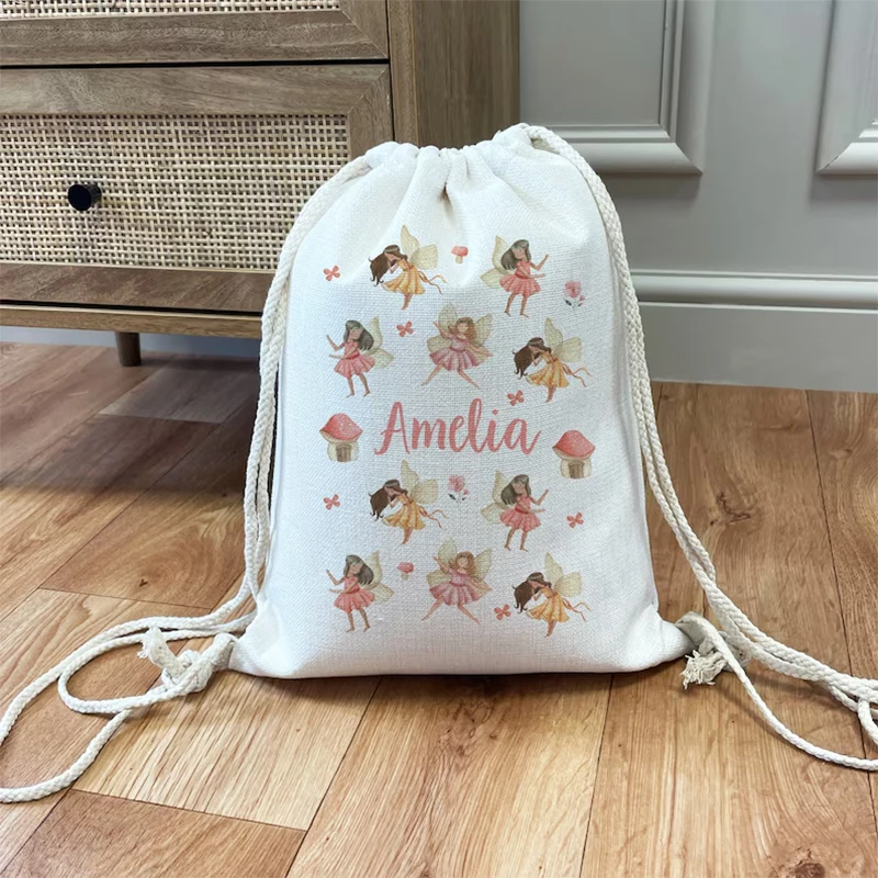 

Personalised custom name Fairy gift bag Woodland Princess kid Girl Birthday party baby shower christmas Back to School present