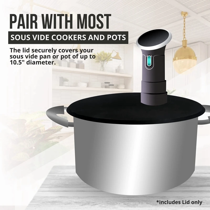 1Pcs Silicone Lids - Fits Up to 10.5Inch Stock Pots - Compatible for Sous Vide Precision Cookers Black-A50M