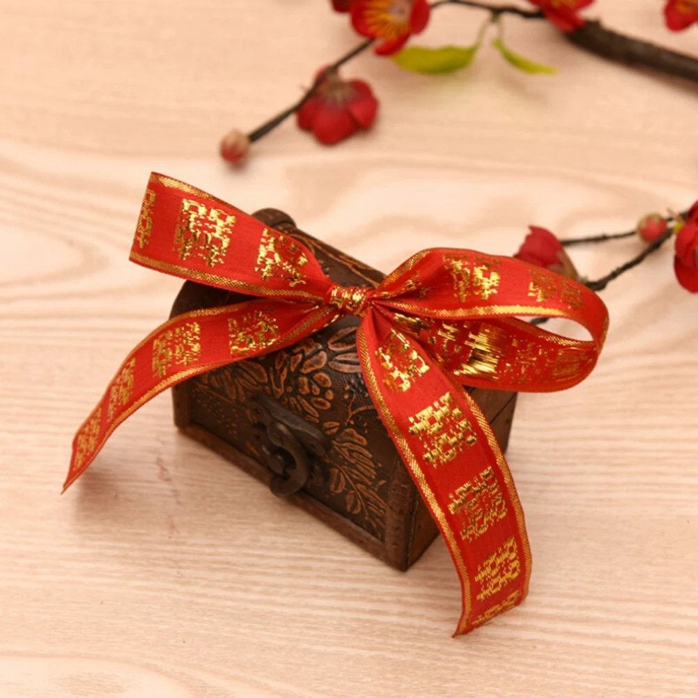 

18 Meter Festive Satin Ribbon for Wedding Decoration Red Chinese Calligraphy Print Ideal Gift Wrapping Ribbon for Crafts and