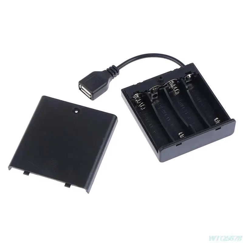 4 X AA USB Battery Box For 5V LED Strip Lights USB Mini Power Supply Battery Box With Cover And Switch